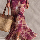 Robe Maxi Épaules Dénudées en Rose Ancien avec Motif Floral