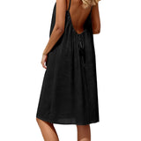 Robe Mini en Soie Satinée Unicolore avec Fronces et Dos Nu