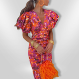 Oranit | Robe en Lin Colorée avec Manches Plissées