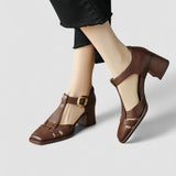 Elyxiana | Orthopedic Block Heels with T-Strap