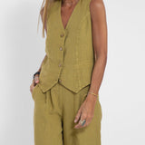 Aira - Buttoned Vest and Wide-Leg Pants Set