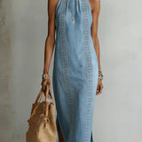 Julia | Robe en denim à dentelle rétro