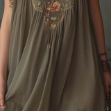 Robe Mini Longue Grise avec Imprimé Floral