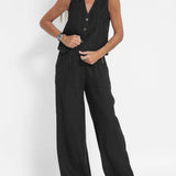Aira - Buttoned Vest and Wide-Leg Pants Set