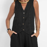 Aira - Buttoned Vest and Wide-Leg Pants Set