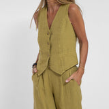 Aira - Buttoned Vest and Wide-Leg Pants Set