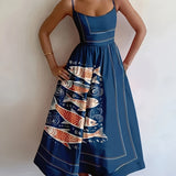 Isabeau | Robe midi à imprimé marin