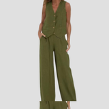 Aira - Buttoned Vest and Wide-Leg Pants Set