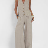 Aira - Buttoned Vest and Wide-Leg Pants Set