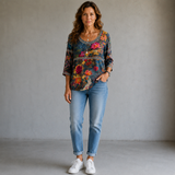 Nicole | Blouse en denim à fleurs vintage