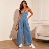 Léonie | Combinaison denim col plongeant