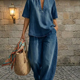Céleste | Ensemble denim col V
