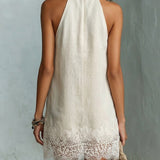 Robe Mini Col Halter Écru Chic