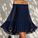 Robe Mini à Manches Évasées avec Volants et Épaules Dégagées