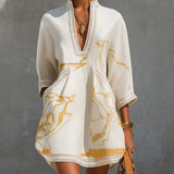 Robe Mini Viscose Imprimée Or Ivoire