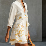 Robe Mini Viscose Imprimée Or Ivoire