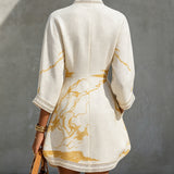 Robe Mini Viscose Imprimée Or Ivoire