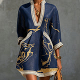 Robe Mini Décolleté V Imprimé Or Marina