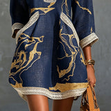 Robe Mini Décolleté V Imprimé Or Marina
