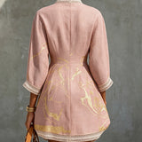 Robe Mini Col V Imprimée en Or Rose