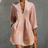Robe Mini Col V Imprimée en Or Rose
