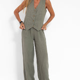 Aira - Buttoned Vest and Wide-Leg Pants Set