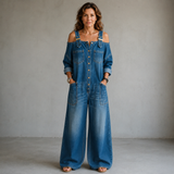 Sophia | Combinaison en jean à épaules dénudées