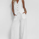 Aira - Buttoned Vest and Wide-Leg Pants Set