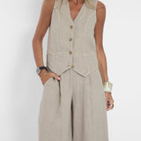 Aira - Buttoned Vest and Wide-Leg Pants Set