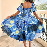 Aliénor | Robe étoilée à manches bouffantes