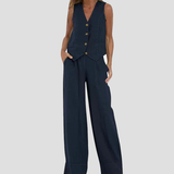 Aira - Buttoned Vest and Wide-Leg Pants Set