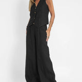 Aira - Buttoned Vest and Wide-Leg Pants Set