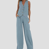 Aira - Buttoned Vest and Wide-Leg Pants Set