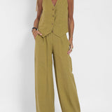 Aira - Buttoned Vest and Wide-Leg Pants Set