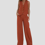 Aira - Buttoned Vest and Wide-Leg Pants Set