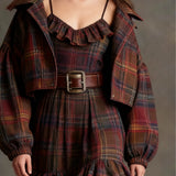 Robe Mini Vintage à Carreaux avec Rayures et Large Veste (Inclut une Ceinture)