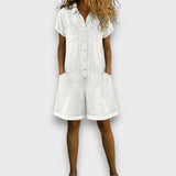 Joan | Salopette courte en coton effet denim