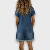 Joan | Salopette courte en coton effet denim