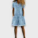 Joan | Salopette courte en coton effet denim